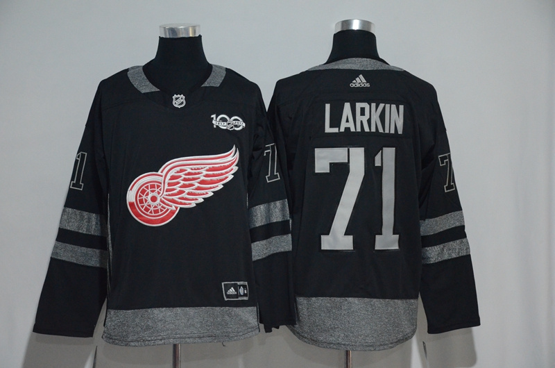 NHL Detroit Red Wings #71 Larkin Black 1917-2017 100th Anniversary Stitched Jersey